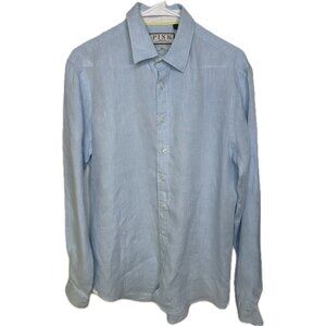 Thomas Pink Shirt Mens Small Blue 100% Pure Linen Long Sleeve Button Up